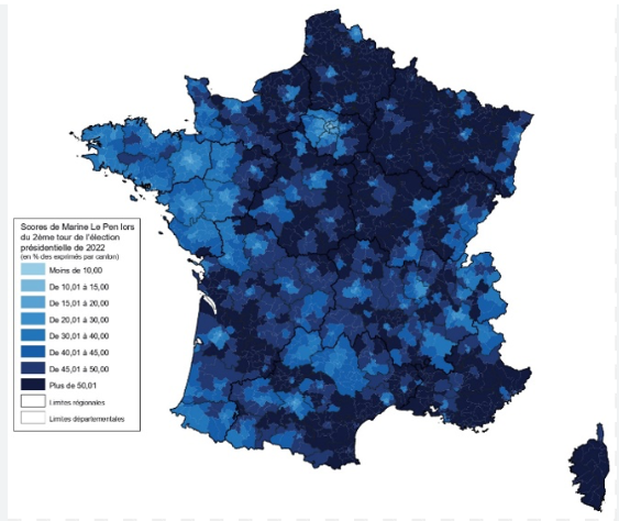 Marine Le Pen 2022 scores map